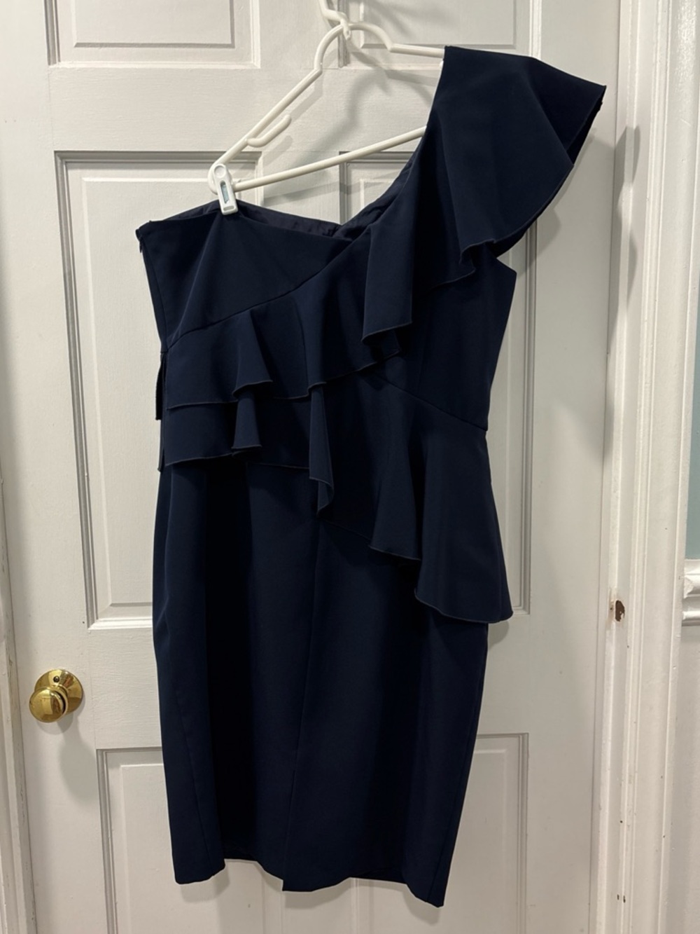 Trina Turk Women’s One Shoulder Ruffle Sheath Dress Size 16 Deep Blue Formal EUC - Picture 6 of 9
